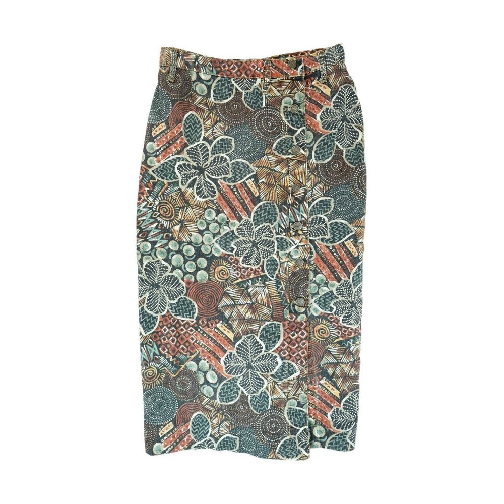 Rare Vintage Niki Lee California Denim Skirt‎ Floral Print Size 7 Women's ~ Midi